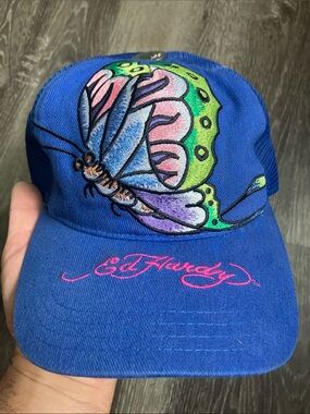 Ed Hardy Royal Blue Butterfly Embroidered Cap